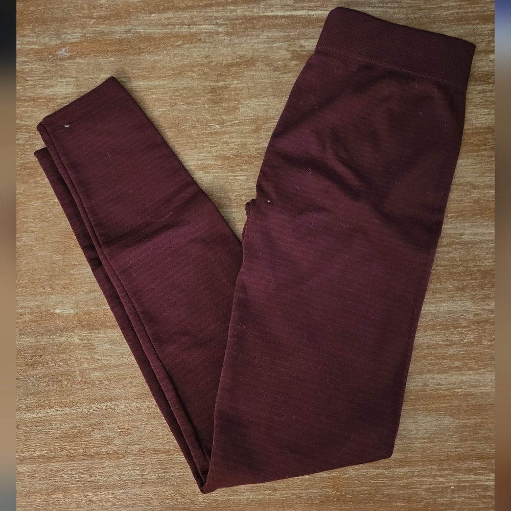 Deep Burgundy Seamless Tights / Leggings Fleece Lined Stretchy High Waist Pants